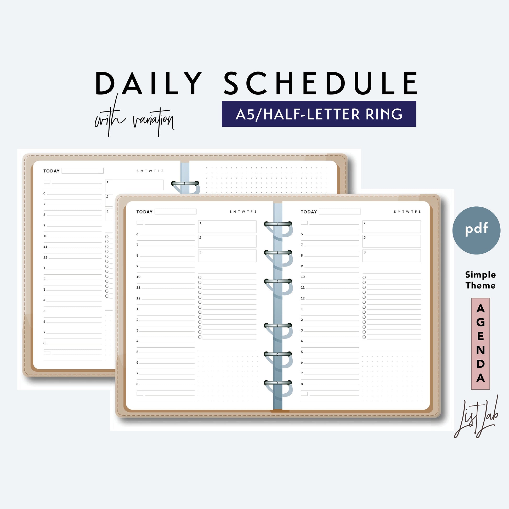 Weekly Planner Printable A5 and Half Letter Size